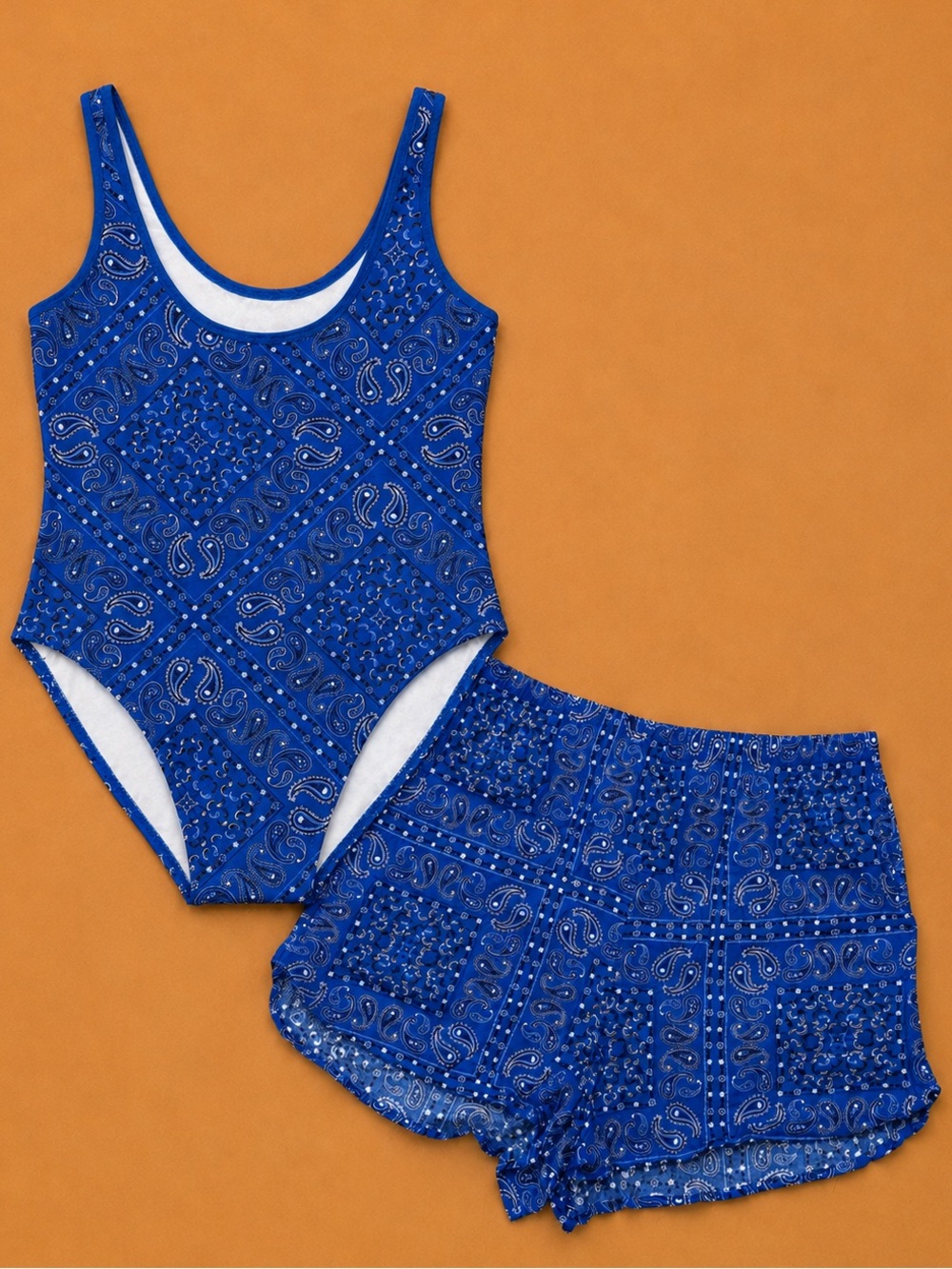 Blue Paisley One-Piece Bodysuit & Short Set